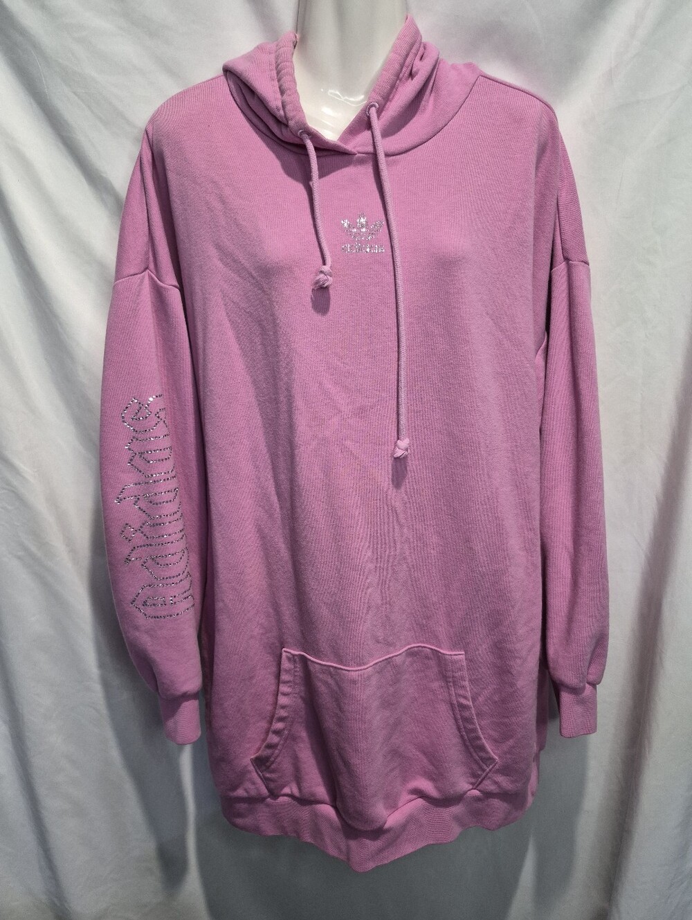 Adidas Originals Pink Rhinestone Hoodie Sweatshirt Mini Dress Women M